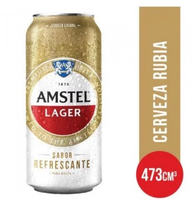 CERVEZA AMSTEL LAGER LATA 473 CC x 6 un.