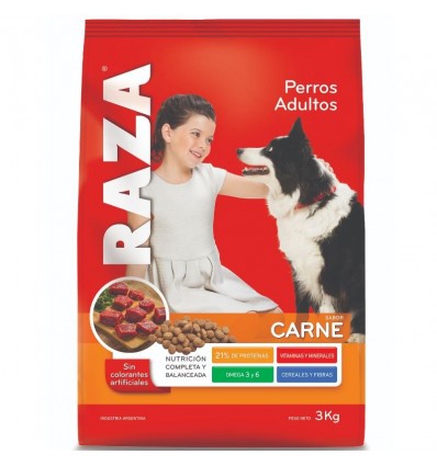 RAZA P/PERROS CARNE + PROBIOTICOS 3KG x 6 un.