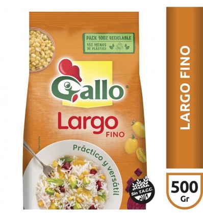 ARROZ GALLO GRANO LARGO FINO 500GR x 10 un.