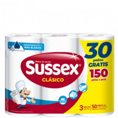 ROLLO DE COCINA SUSSEX CLASICO 50PAÑOS 3UN x 10 un.