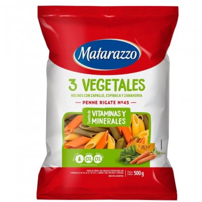 FIDEOS MATARAZZO 3 VEG PENNE RIGATE 500GR x 15 un.