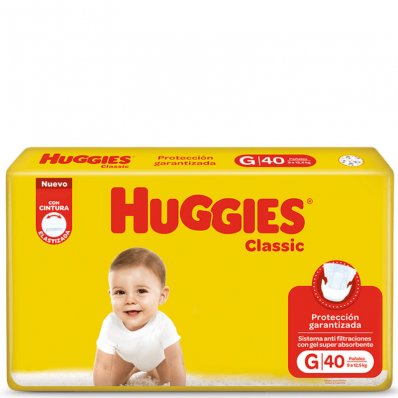 PAÑALES HUGGIES CLASSIC JUMBO GDE 40UN x 1 un.