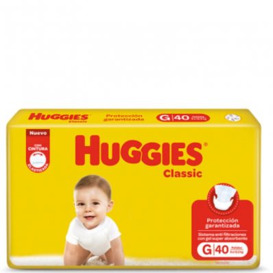 PAÑALES HUGGIES CLASSIC JUMBO GDE 40UN x 1 un.